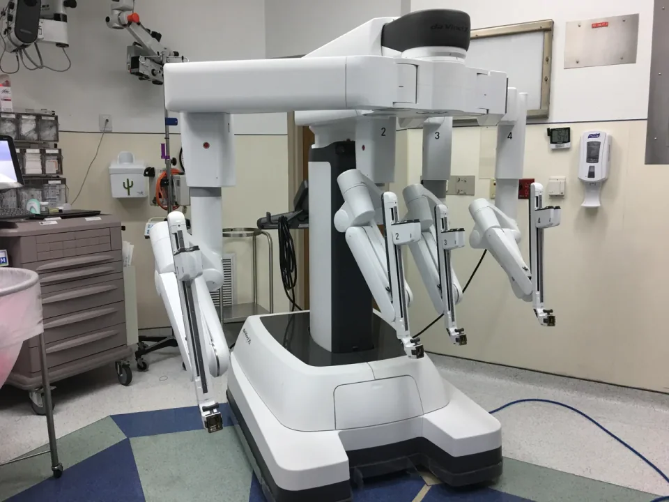 A da Vinci Xi surgical system, photographed in September 2018. Archive equipment example.