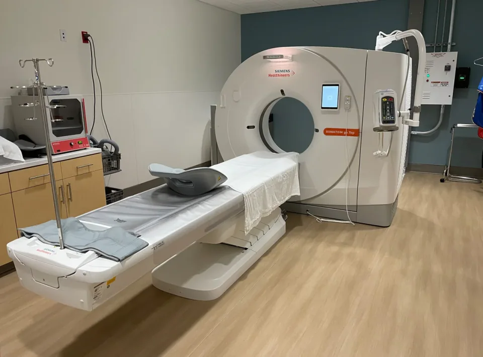 A Siemens SOMATOM CT scanner at Northern Light CA Dean Hospital, Maine, photographed in September 2024. Equipment example.