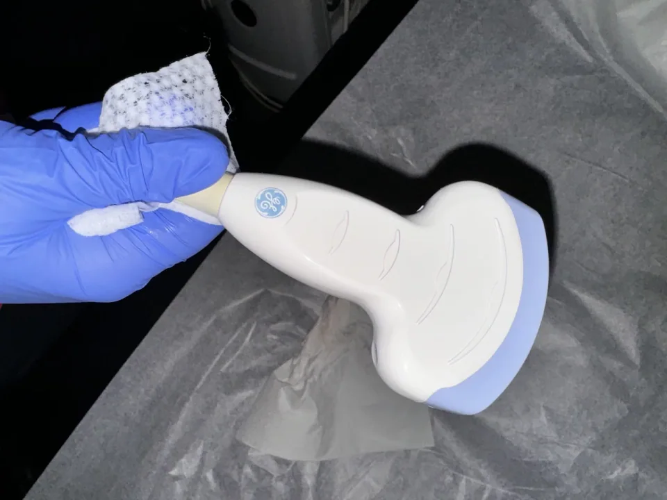 A curvilinear ultrasound probe, photographed in June 2024. Equipment example; application compatibility depends on the exact probe and system.