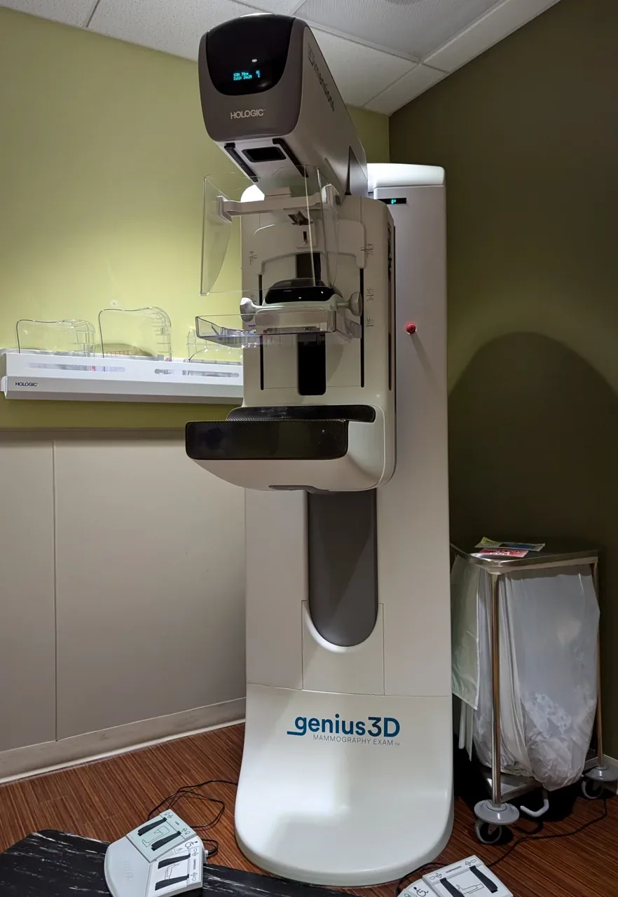 A Genius 3D mammography system in Hillsboro, Oregon, photographed in December 2024. Equipment example.