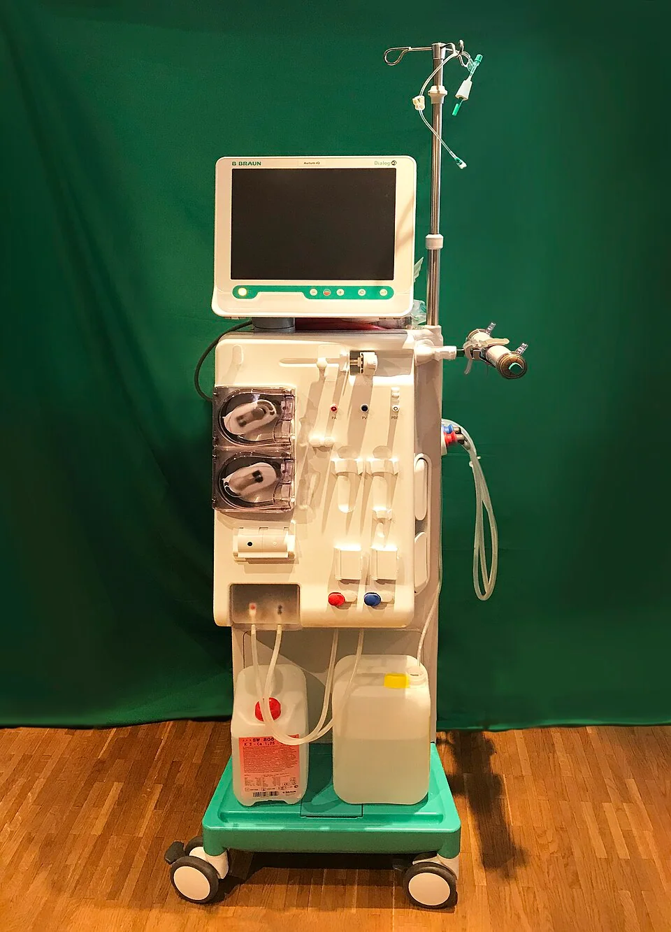 Dialysis machine with display and fluid-handling components